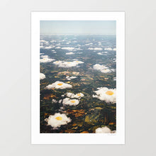 Load image into Gallery viewer, "Eggy Clouds" by Vertigo Artography - a surreal landscape art piece featuring clouds resembling fried eggs. Perfect for contemporary and whimsical art lovers. Unique nature inspired wall art with a touch of whimsy for sale.