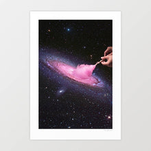 Load image into Gallery viewer, Cosmic Cotton Candy surreal artwork featuring a pink cotton candy swirl in the galaxy, perfect for modern art collections and space-themed decor that appeals to space art enthusiasts searching for distinctive and imaginative wall art pieces for their home art collection