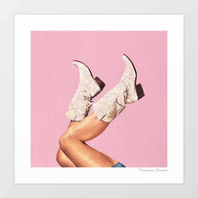 Load image into Gallery viewer, Glitter pink cowgirl boots art print - Western wall decor for bedroom, dorm, office