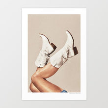 Load image into Gallery viewer, Enhance your decor with 'These Boots - Neutral Beige,' a captivating digital artwork featuring elegant beige cowgirl boots set against a serene, neutral backdrop. This piece blends rustic charm with modern sophistication, making it perfect for home, office, or studio decor. Its versatile beige tones complement any interior style, from boho-chic to minimalist. Transform your space with this stylish and timeless artwork.