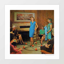 Load image into Gallery viewer, "Aunt Sadie's Fashion Conscious Group" artwork by Vertigo Artography, featuring elegantly dressed women around a pentagram with red candles. A blend of vintage charm and modern surrealism, perfect for adding intrigue and sophistication to any space. Buy now and elevate your space with this conversation starter.