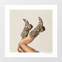 Load image into Gallery viewer, "These Boots - Leopard Print" is a popular artwork that infuses the Western cowboy aesthetic with a fun and stylish twist of leopard print. This captivating piece is sought after for its unique blend of cowboy and rodeo elements, making it an ideal addition to trendy home decor. With its eye-catching leopard print design and playful vibes