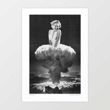 Load image into Gallery viewer, Bombshell artwork blending Hollywood's Golden Age icon with atomic age imagery. Ideal for art collectors, history enthusiasts, and pop culture art lovers, this unique piece explores themes of fame, power, and symbolism. Marilyn Monroe, Norma Jean