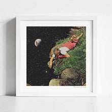 Load image into Gallery viewer, Felt artwork featuring a young girl reaching over the edge of a grassy cliff into a star-filled abyss, blending reality with the dreamlike wonders of the cosmos, perfect for contemporary home decor.Shop now to elevate your art collection with this mesmerizing creation.
