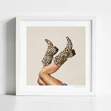 Load image into Gallery viewer, Discover 'These Boots Leopard Print' - a captivating artwork blending fashion and artistry. Bold leopard print meets footwear in a stunning visual narrative. Explore untamed elegance and fierce style. Click to experience more