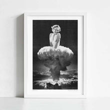 Load image into Gallery viewer, Bombshell artwork blending Hollywood's Golden Age icon with atomic age imagery. Ideal for art collectors, history enthusiasts, and pop culture art lovers, this unique piece explores themes of fame, power, and symbolism. Marilyn Monroe, Norma Jean