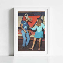 Load image into Gallery viewer, Dancephobia artwork featuring a man with a wind-up key for a head, humorously depicting dance and anxiety in a retro, surreal style. Inspired by Duran Duran art . Buy this Humorous and whimsical art piece for your wall art collection today