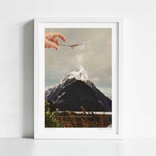Load image into Gallery viewer, Adding the final baking flourish of icing sugar to the mountain top of Piopiotahi, Mitre Peak, Milford Sound, Southland New Zealand.