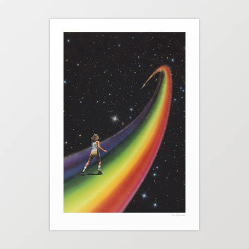 'Retro Cosmic Rainbow Roller Skating' Art Print by Vertigo Artography