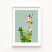 Load image into Gallery viewer, bar cart, costal cowgirl, wall art, art print, western art print, rodeo girl, pin-up art, lime art print, retro collection 