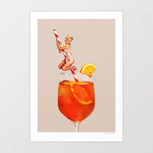 Charger l&#39;image dans la galerie, bar cart, coastal cowgirl, wall art, art print, western art print, rodeo girl, pin-up art,  retro collection, set of 2 art prints, Aperol spritz, cocktail all art, orange art