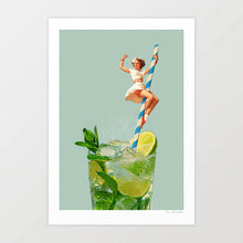 Load image into Gallery viewer, bar cart, costal cowgirl, wall art, art print, western art print, rodeo girl, pin-up art, lime art print, retro collection 