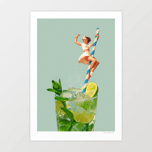 bar cart, costal cowgirl, wall art, art print, western art print, rodeo girl, pin-up art, lime art print, retro collection 