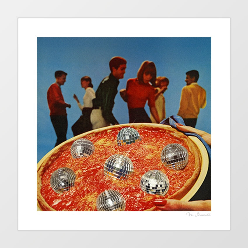 アート・デザイン・音楽 BIG PIZZA Pizza a'la Disco' Art Print by Vertigo Artography | Retro Disco Ball