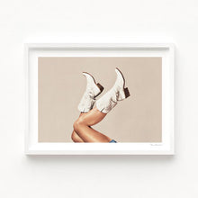Load image into Gallery viewer, Digital artwork featuring neutral beige cowgirl boots against a serene backdrop, perfect for home, office, or studio decor. Blends rustic charm with modern elegance. Ideal for boho-chic and minimalist interior styles