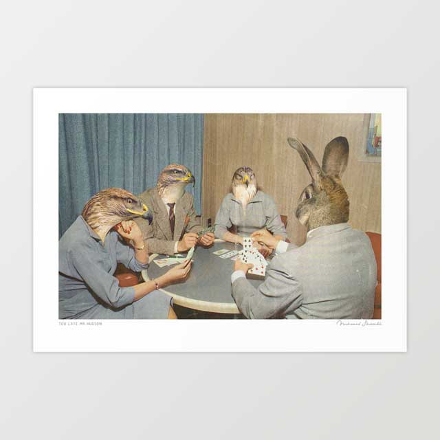 'Too late Mr. Hudson - Birds of prey playing poker with a rabbit in a casino' Art Print by Vertigo Artography