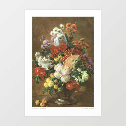 'Flower Cats - Botanical cat arrangement' Art Print by Vertigo Artography