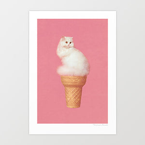 'Cat Ice Cream - Pink' Art Print by Vertigo Artography