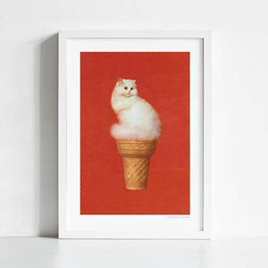 'Cat Ice Cream - Red' Art Print by Vertigo Artography